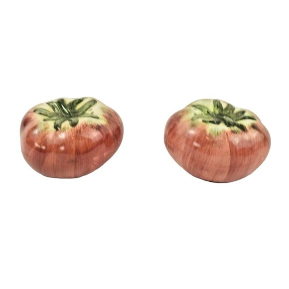 Ceramic Tomato Salt and Pepper Shaker Set 3 inches Wide New without Box - Picture 4 of 5